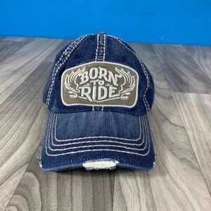 Born To Ride Strapback Hat Cap KBETHOS Gray Biker Dad Stitching Distressed Mens